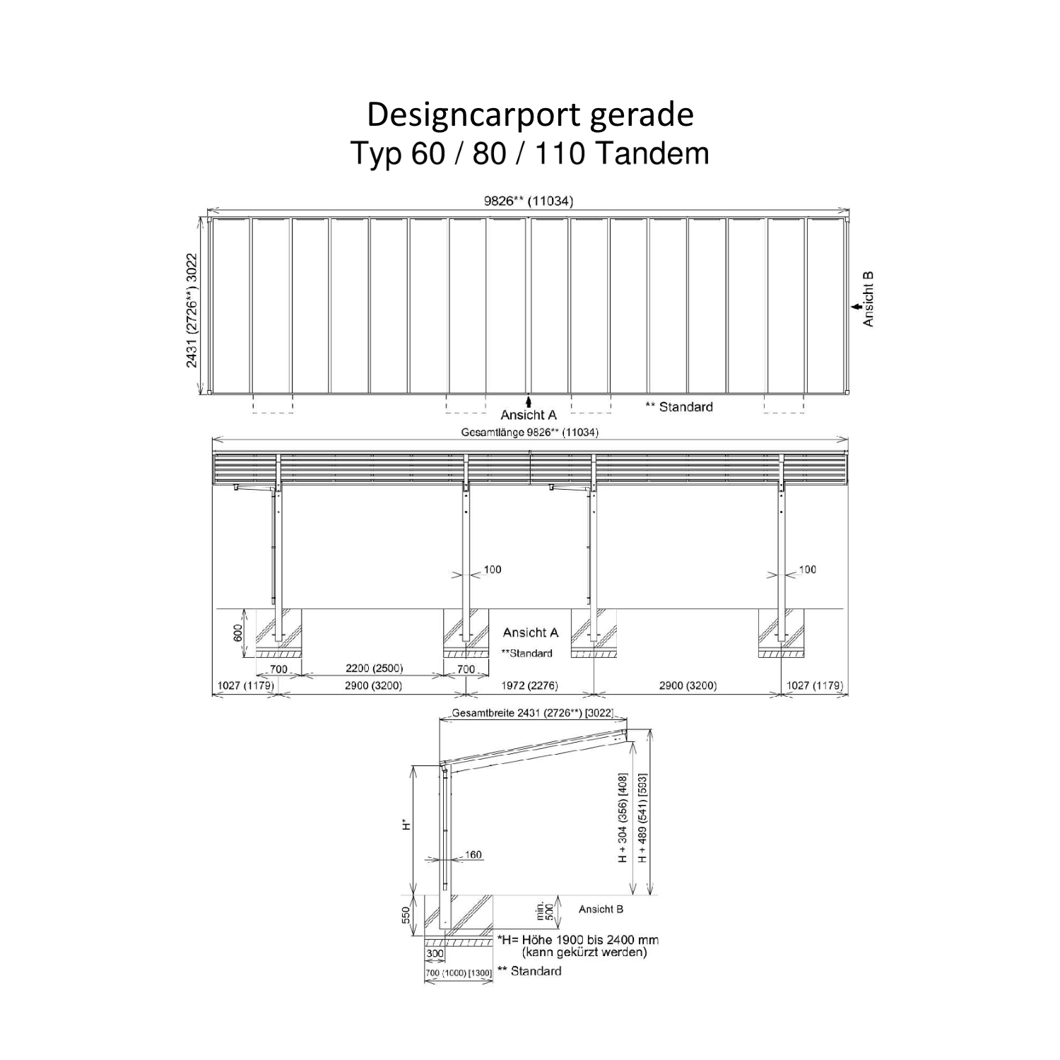 Doppelcarport Satteldach Aluminium Carport Bausatz